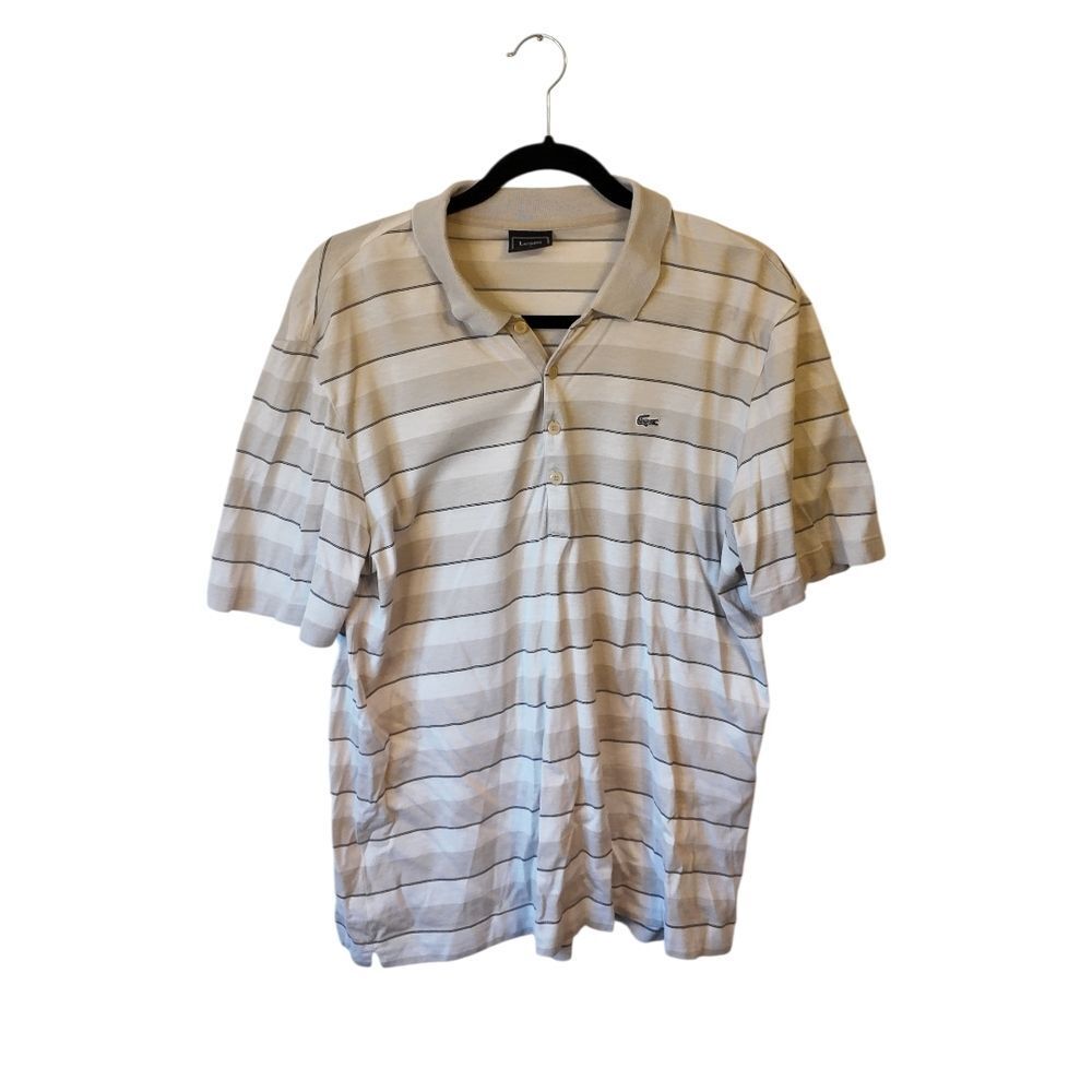 Lacoste Men’s Light Beige Striped Polo Shirt Size 5 (Large)
